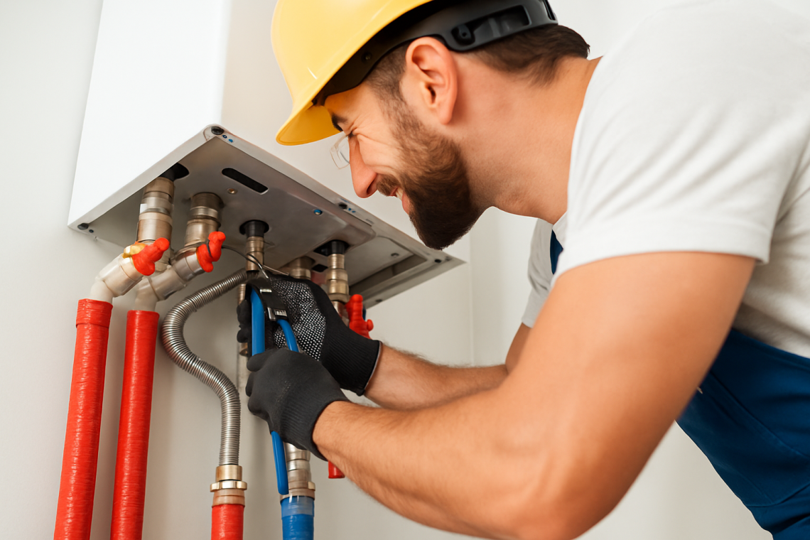 A trusted engineer carrying out an urgent boiler repair as part of 1Let’s 24/7 emergency response service.